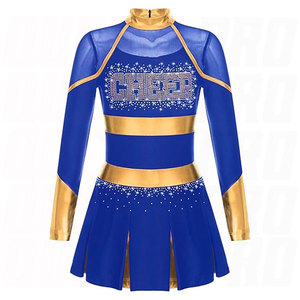 Girls Shiny Rhinestone Cheer Leader Uniform Outfit Sleeveless Zipper Back Cheerleading Dance Dress <b>Sparkly</b> Performance Uniforms - Product Image 3