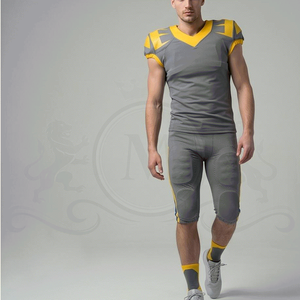 Ensemble d'uniformes de football américain pour hommes, gris et jaune, col en V, manches courtes, respirant, en maille, taille élastique, style ajusté - Product Image 2