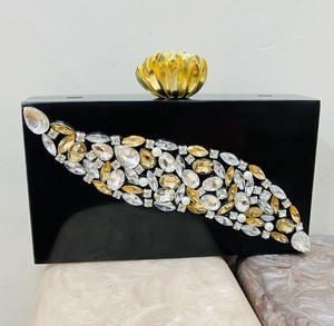 Luxury Yellow Amber Resin Storage <b>Bag</b> Evening <b>Clutch</b> <b>Bag</b> Metal Top Handle Crystal Triangle Inlay Marble Bridal Party Handbag - Product Image 2