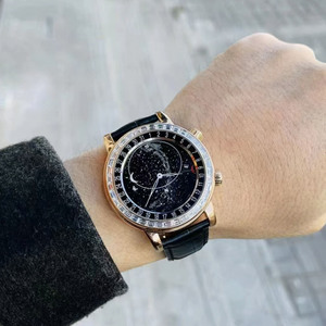 Montre mécanique automatique pour homme, bracelet en cuir de designer 3A Factory, cadran ciel étoilé avec diamants, verre saphir, 44 mm, montre décontractée - Product Image 1