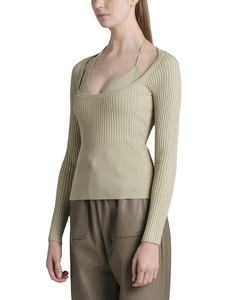 Comprar conjunto de 2 piezas de verano 2025 para mujer manga larga espacio teñido recortado escote en V cierres abotonados suéter de punto chaleco - Product Image 4