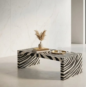 Table basse rectangulaire moderne en bois avec incrustations en os, noir et blanc, meubles de salon - Product Image 1