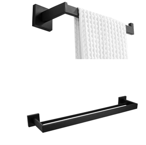 Wall Mounted <b>Bathroom</b> <b>Accessories</b> Set Black Metal Towel Rack Toilet Paper Holder Toothbrush Cup Holder Minimalist Design - Product Image 4