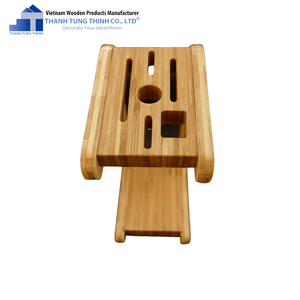 Portacuchillos de bambú con ranuras para cubiertos y especiero, organizador de cocina de madera natural, diseño ecológico - Product Image 4