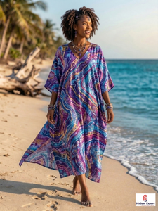 Women Premium Stylish <b>Kaftan</b> Dress Printed Beach Wear Elegant Loose Fit <b>Summer</b> Cover Up Island Style Bulk Manufacturer Supply - Product Image 5