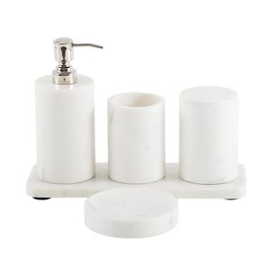 Styling <b>accessories</b> sophisticated <b>bathroom</b> organiser polished marble finish gold accent <b>bathroom</b> <b>set</b> timeless marble decor - Product Image 3