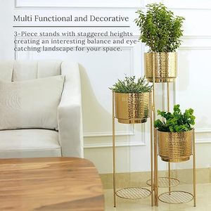 Modern Gold Plated Metal Flower Stand With Three Tiered <b>Planters</b> For Indoor Green Plants Home Decor - Product Image 5