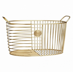 Fine Quality Metal Wire <b>Storage</b> <b>Basket</b> With Handles Elegant Multi Purpose Neatening Organizer <b>Gold</b> Finish - Product Image 6