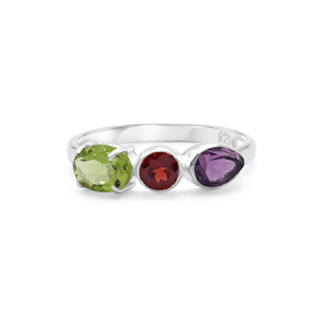 New <b>925</b> Sterling <b>Silver</b> Three Stone <b>Ring</b> With Peridot Garnet Amethyst Faceted Gemstones Prong Setting Classic Style Fine Jewelry - Product Image 3