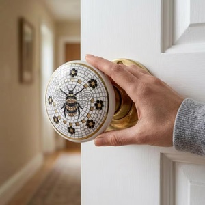 Poignée de porte en porcelaine traditionnelle avec motif mosaïque abeille, poignée ronde pour armoire, pour meubles de maison et de bureau, finition durable - Product Image 2