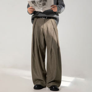 OEM 2026 Custom Pleated Design Wide Leg Pants Men's Autumn Straight Loose Vintage Street Casual <b>Trousers</b> - Product Image 1