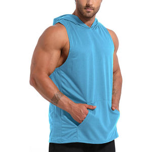 Chaleco Deportivo Sólido Personalizado al por Mayor, Chaleco Deportivo sin Mangas para Gimnasio, Camiseta sin Mangas para Hombre con Capucha, Camiseta sin Mangas de Gran Gramaje - Product Image 5