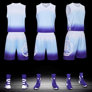 Ensemble de maillots de basket-ball personnalisables à dégradé de couleurs, sans manches, col en V, évacuation de l'humidité, séchage rapide, uniforme unisexe pour adultes - Product Image 2