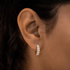 Pendientes de Aro de Oro Blanco de 18k con Diamantes, Corte Baguette y Redondo, Aros Articulados, Brillantes, Joyería Fina de Lujo para Boda, Regalo Elegante - Product Image 1