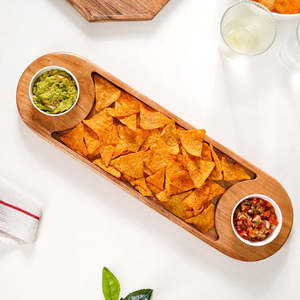 Wooden Eco-Friendly Reusable Serving <b>Platter</b> with Divided Sections for Chips and Dip Rustic Multi-Purpose Tableware - Product Image 1