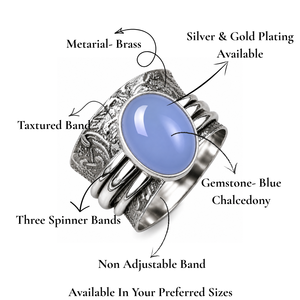 Sky Glow Natural Blue Chalcedony <b>Ring</b> Handmade Silver Plated Boho Statement Gemstone Jewelry for Women <b>Men</b> - Product Image 2