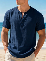 Grijs heren T-shirt met korte mouwen en O-hals Normale pasvorm Casual Ademend Geweven Effen kleur Jersey 220g Club Med