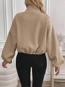 Streetwear Women Sweatshirts Minimalist Brushed Fleece Full Zip Oversized Bomber Jacket Drawcord Hem Custom Logo Hoodies Factory - Product Image 4