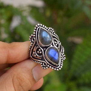 Natural <b>Labradorite</b> <b>Ring</b> 925 Sterling Silver Blue Fire <b>Labradorite</b> Gemstone Jewelry Blue Flash Stone <b>Ring</b> Unique Gift for Her - Product Image 1