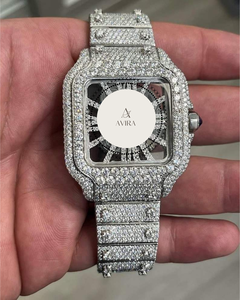 Luxury Fashion Square VVS Moissanite Alloy Stainless Steel <b>Skeleton</b> <b>Watch</b> Iced White Gold <b>Automatic</b> Unisex Water Resistant - Product Image 6