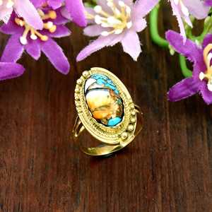 แหวนพลอยเทอร์ควอยส์สีทองรูปวงรีสำหรับเป็นของขวัญเครื่องประดับอัญมณี - Product Image 5