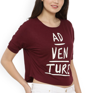Women's Maroon Cropped T Shirt Contrast <b>Stitch</b> Crew Neck Relaxed Fit Casual Fashion Streetwear Short Sleeve Summer <b>Top</b> - Product Image 4