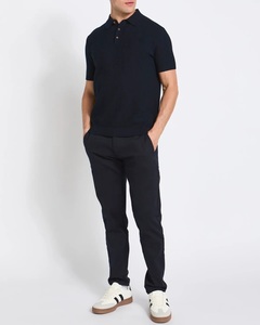 Polo en tricot bleu marine pour homme, manches courtes, couleur unie, vêtement décontracté, tissu en coton respirant anti-rides - Product Image 2