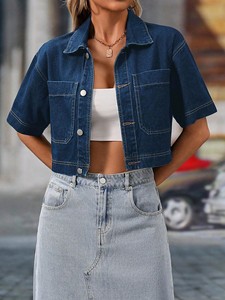 ROSE Casual Double Pocket <b>Denim</b> Short Sleeve <b>Jacket</b>, Summer for daily use - Product Image 4
