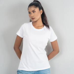 T-shirt décontracté d'été pour femme, manches courtes, col rond, 100% coton peigné jersey, logo personnalisé imprimé en sérigraphie, coupe classique - Product Image 2