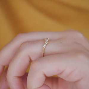 Bagues empilables à contour incurvé en or massif 14K 18K avec diamant de laboratoire taille marquise serti à griffes, motif vague, assorties, pour femme, style minimaliste - Product Image 4
