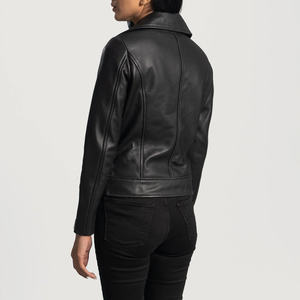 Blouson de motard respirant en cuir véritable pour femme, style racer, finition 2026 - Product Image 2
