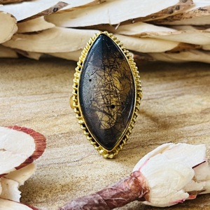 High Demand Rutilated Quartz <b>Ring</b> Boho Statement <b>Ring</b> For Women 18k Gold Plated Brass <b>Chunky</b> Handmade <b>Ring</b> Wholesale <b>Ring</b> - Product Image 1