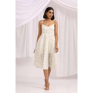 ชุดเดรสยาวปานกลางพิมพ์ลายสีครีมสำหรับผู้หญิง สายเดี่ยวแบบสปาเก็ตตี้ ชุดลำลองสำหรับฤดูร้อน - Product Image 1