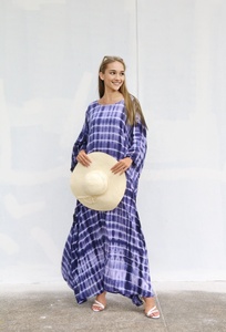 Robe longue de plage Kaftan Tie-Dye Marron en Coton Doux, Coupe Ample Grande Taille, Style Bohème, Idéale pour l'été et les vacances, Cadeau pour Elle - Product Image 3