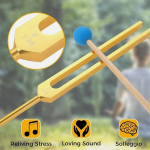 Juego de 9 diapasones Solfeggio dorados con bolsa de silicona para curación - Product Image 6