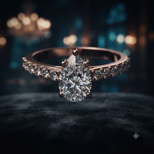 Bague de fiançailles en moissanite taille poire or rose avec bande pavée, bague de promesse de mariage solitaire de luxe pour femme, bijoux personnalisés - Product Image 1