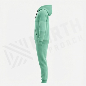 Unisex <b>Mint</b> <b>Green</b> Hooded Tracksuit Full Length Solid Color Casual Sweatshirt And Pants Set 100 Cotton Breathable Autumn Wear - Product Image 3