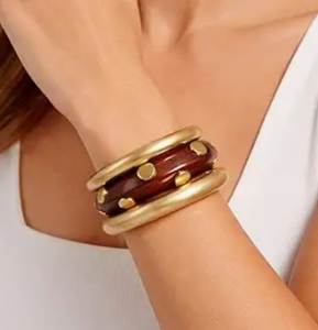 Handmade Artificial Wooden Brass Bangles-Durable Hand Carved Multi-Shaped Chunky Bracelet Collection Smooth Finish <b>Wood</b> Craft - Product Image 1