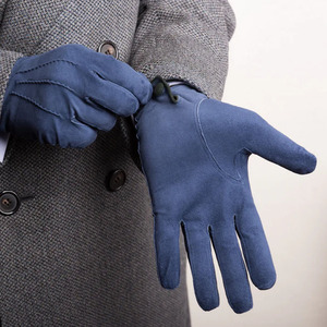 Guantes de piel de oveja azules para mujer, suaves, con dedos completos, forro cálido para invierno, clásicos, elegantes, con botón a presión en la muñeca, para fiestas al aire libre - Product Image 6