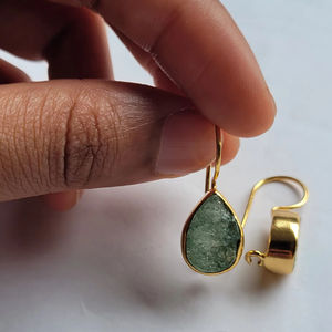 ต่างหูห้อย925เงินสเตอร์ลิงทำมือรูปหยดน้ำอัญมณีธรรมชาติสีอะเวนจูรีนน่ารัก - Product Image 3