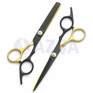 Juego de Tijeras Profesionales de Acero Inoxidable con Recubrimiento Negro para Cortar y Entresacar Cabello, para Uso en Barberías y Salones de Belleza - Product Image 2