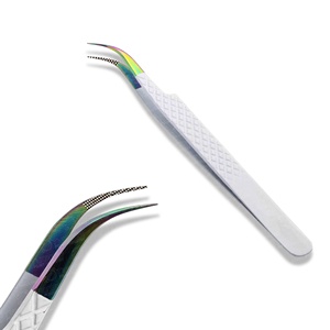 Pinces à épiler professionnelles en acier inoxydable avec grip diamanté pour extensions de cils, logo personnalisé, pinces à cils individuelles avec logo personnalisé - Product Image 2