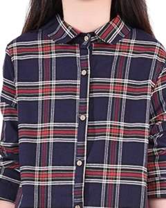 Robe chemise longue à carreaux bleu marine et rouge pour femme, boutonnée, décontractée, coupe ample, avec poches, pour un usage quotidien - Product Image 4