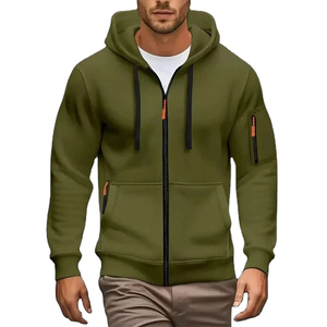 Sudadera con Capucha de Punto para Hombre, Color Sólido, con Cierre de Cremallera y Bolsillos Laterales, Manga Larga, Estilo Casual, Cierre Completo - Product Image 1