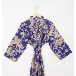 Kimono en coton indien à motifs imprimés pour femmes, robe de chambre, tenue de resort, vêtement de nuit, robe de printemps pour femmes - Product Image 3