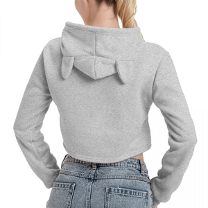 Servicios OEM al por Mayor, Sudaderas con Capucha Cortas para Mujer, Invierno, Manga Larga, 100% Algodón, Color Sólido, Estilo Y2K, Tela de Felpa - Product Image 3