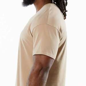 Camiseta de Cuello Redondo Beige para Hombre, 100% Mezcla de Algodón, Secado Rápido, Manga Corta, Informal, Básica - Product Image 3