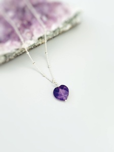 Amethyst Heart Fine <b>Necklace</b> Silver Gold Rose Gold February Birthstone Gift <b>For</b> Girlfriend <b>Wife</b> Handmade Purple Gemstone Pendant - Product Image 5