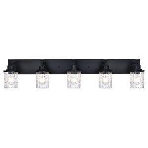 Modern 5/6-<b>Light</b> Bathroom <b>Vanity</b> Lighting Black Industrial Fixture with Clear Grid Glass for Over <b>Mirror</b> <b>Vanities</b> - Product Image 2
