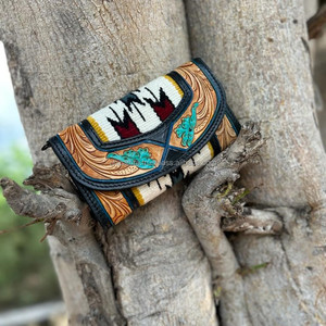 กระเป๋าเงินคาดตัวลายอานม้าแบบใช้มือสำหรับผู้หญิงตะวันตกกระเป๋าสตางค์หนังแท้แอซเท็ก - Product Image 2